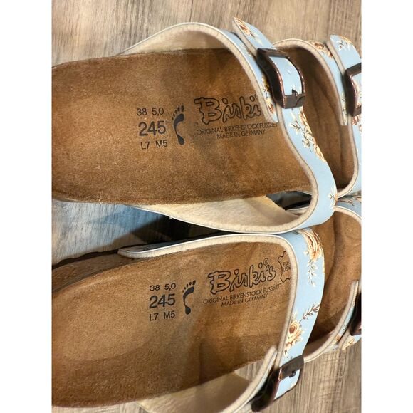 Birki's Michele Sandals Birko-Flor Roses Light Blue Size 38 L7 M5 - Picture 4 of 5
